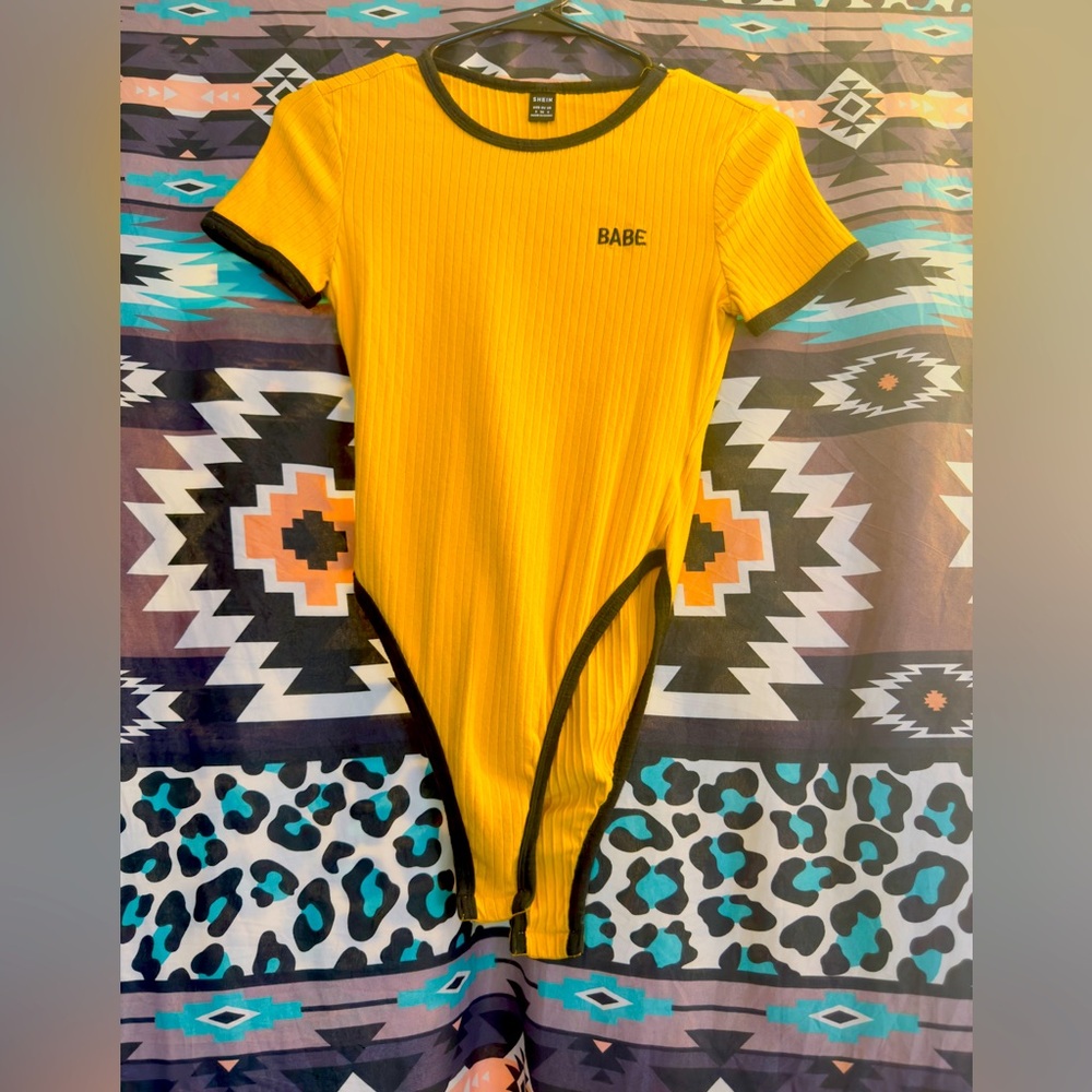 Black and yellow Babe bodysuit